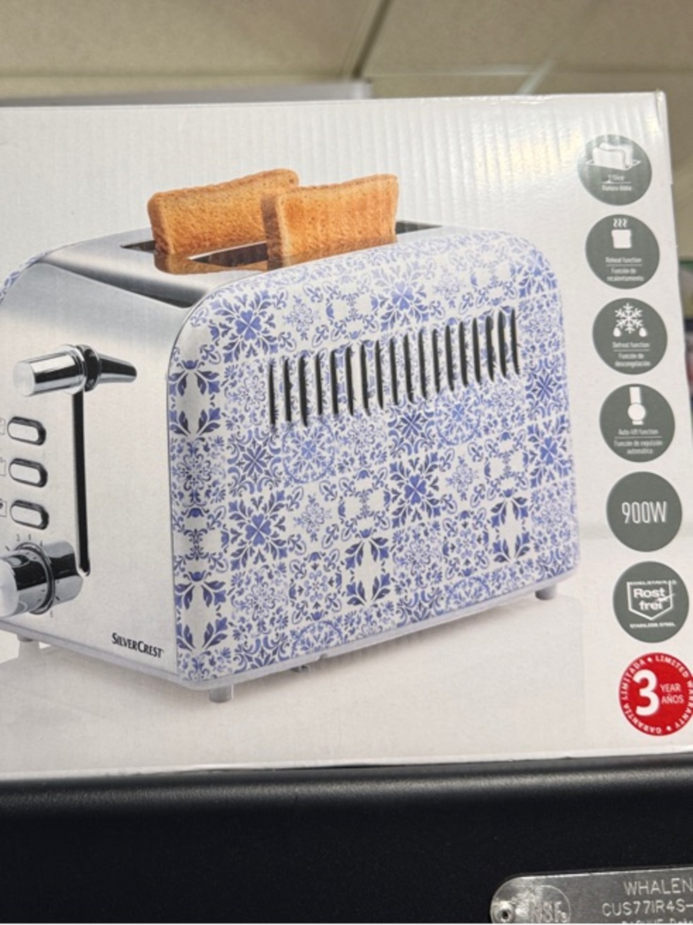 SilverCrest 2-Slice Toaster with Blue Floral Pattern
